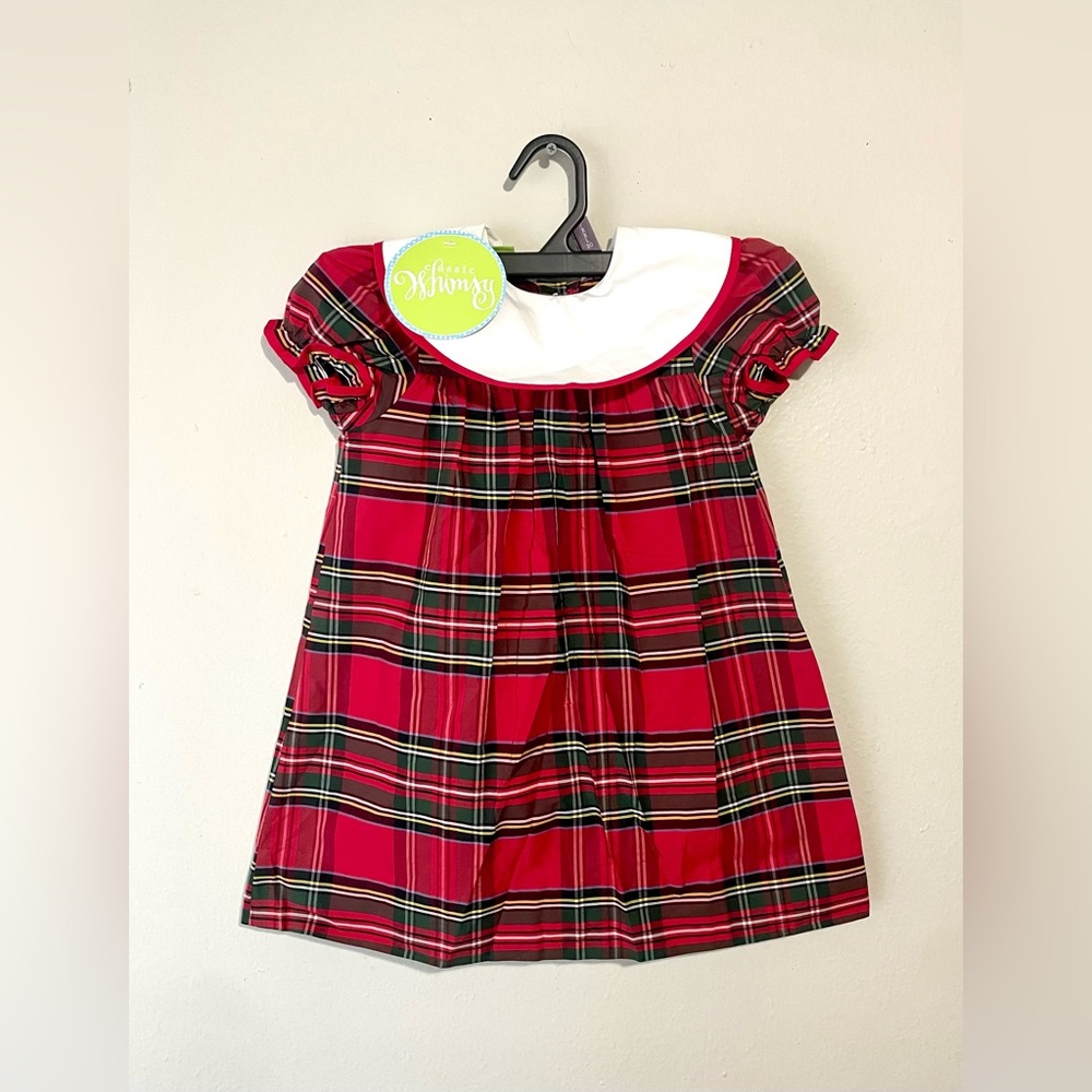 NWT Classic Whimsy‎ A Line Dress 3T Red Green Plaid White Collar Holiday